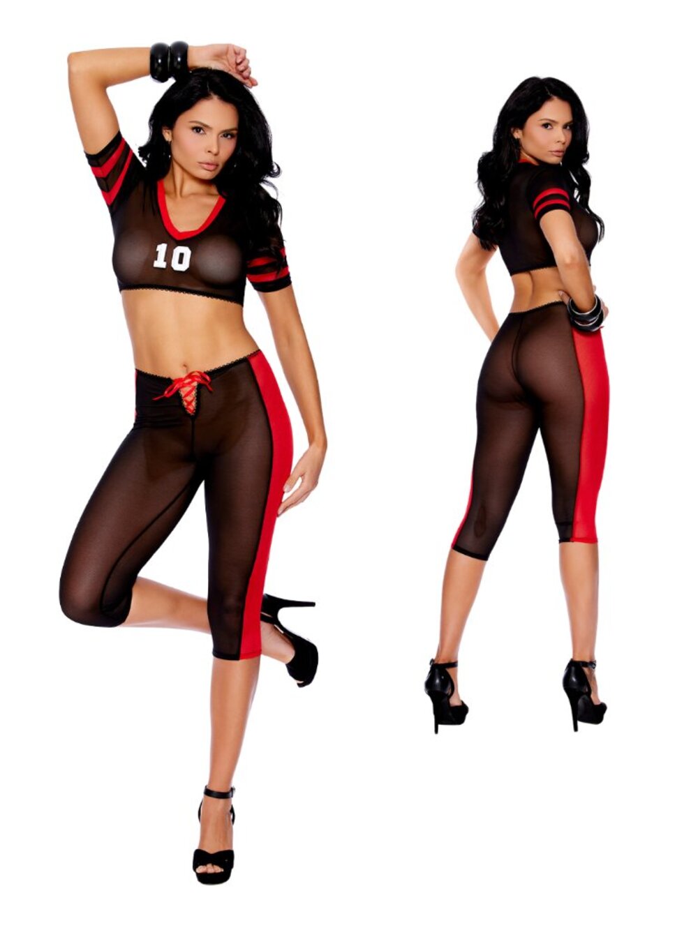 Ladies Football Costume Jersey Crop Top Capri Pants - Picture 3 of 11